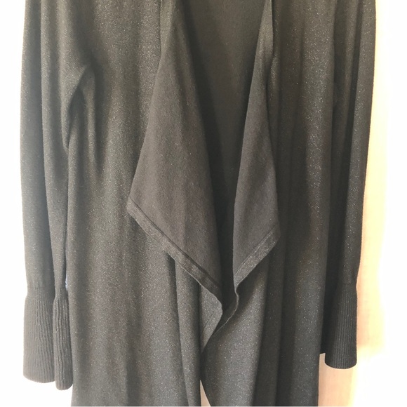 White House Black Market long black open cardigan tiny metallic flecks size M - Picture 2 of 8